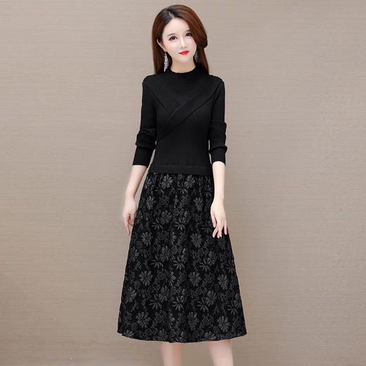 气质拼结印花裙打底外穿A字裙，假两件针织连衣裙QYM-ZM-BQC7706-Y 商品图1