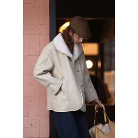 HeyDress翻领皮毛一体外套女冬季法式复古宽松机车服环保皮草上衣