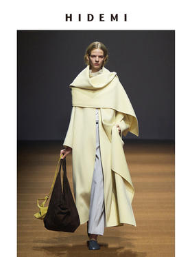 HIDEMI 澳洲美利奴羊毛双面呢分体大围巾式极简廓形长款大衣