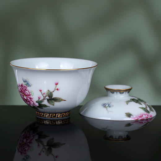 粉彩描金牡丹花卉纹盖碗 商品图3
