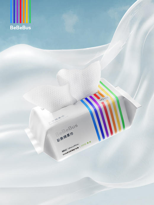 彩条绵柔巾 100%植物纤维 云柔触感 婴幼儿手口专用-60抽/包【积分加钱购】 商品图6