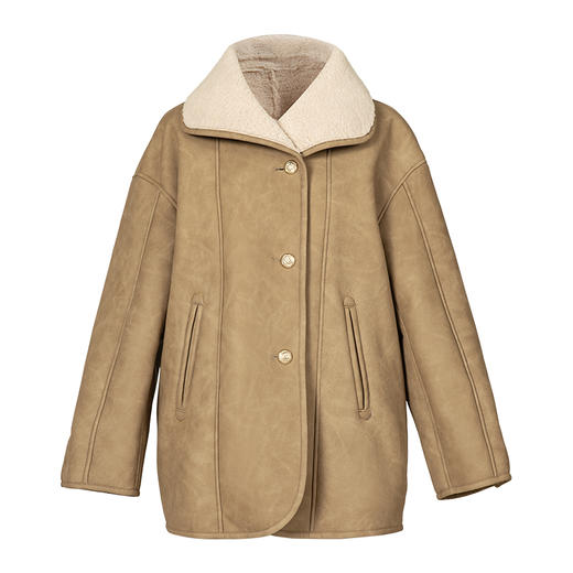 HeyDress翻领皮毛一体外套女冬季法式复古宽松机车服环保皮草上衣 商品图3