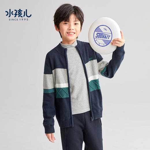 水孩儿童装秋冬新款男童针织衫保暖舒适柔软半高领针织外套学院风上衣 商品图3