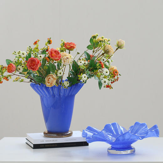 莫兰迪创意大口荷叶边卷口褶皱琉璃花瓶软装家居样板间客厅装饰品 商品图5