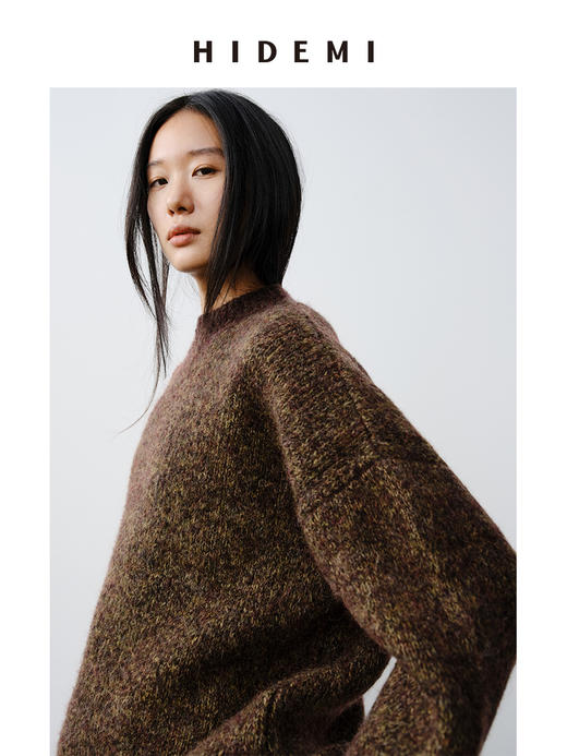 HIDEMI 马海毛羊毛混纺圈圈花针廓形极简设计感圆领加厚款大毛衣 商品图4