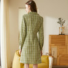 欧芮儿2020春新品西装连衣裙女双排扣长袖绿格子中长裙A字收腰 商品缩略图1