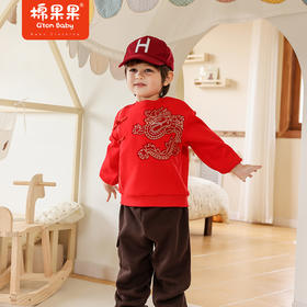 棉果果春季新品中国红男童女童中国风大毛圈套头卫衣M502180423635