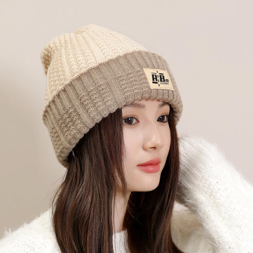 「双面可戴！四款配色」帽子女款2023新款秋冬季大头围针织毛线帽情侣双面戴护耳堆堆冷帽配饰 商品图2