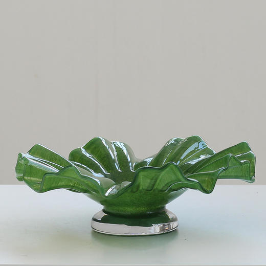 莫兰迪创意大口荷叶边卷口褶皱琉璃花瓶软装家居样板间客厅装饰品 商品图6