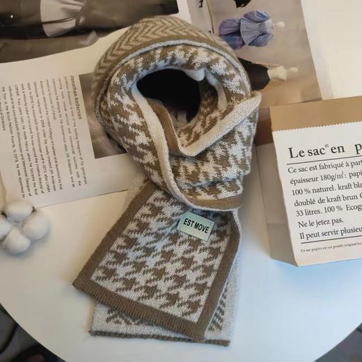 【冬季文艺范保暖围巾！韩系格子慵懒风】女保暖针织千鸟格学院风围脖，保暖又时尚 柔软围绕 温暖你的颈间 舒适柔软却不失时髦感 商品图5