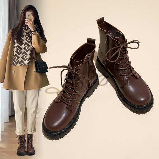 ZHR侧拉链加绒马丁靴女2023新款女短靴秋冬款休闲百搭创意马丁靴 商品图4