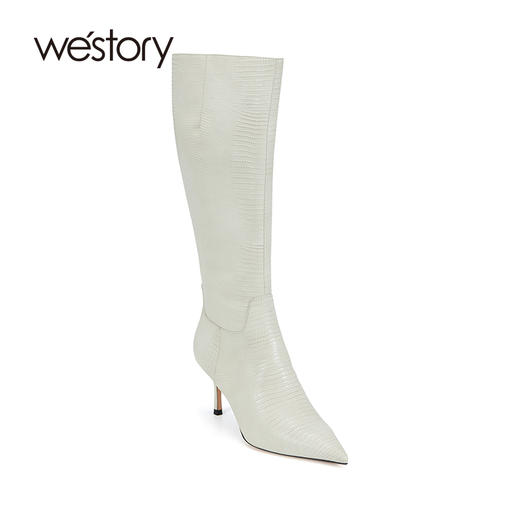 westory2023年秋季新品高跟鳄鱼纹牛皮尖头细高靴高跟女靴W23DQ83661 商品图1