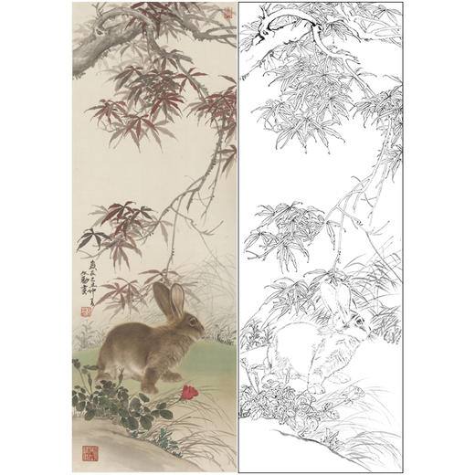 【大彩图】王生勈工笔画白描底稿《兔子》初学者临摹勾线动物底稿A651 商品图0