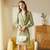 欧芮儿2020春新品西装连衣裙女双排扣长袖绿格子中长裙A字收腰 商品缩略图0