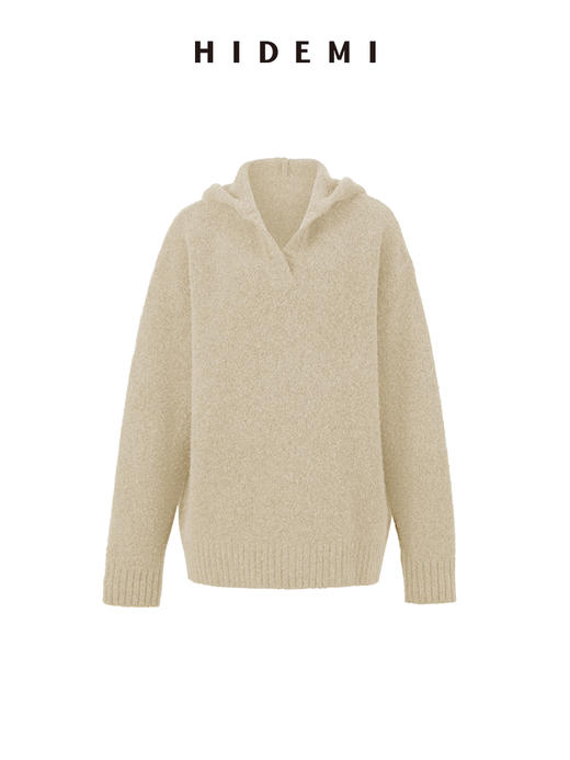 HIDEMI 骆驼毛羊毛花纱混纺加厚款连帽宽松大帽衫毛衣 商品图7