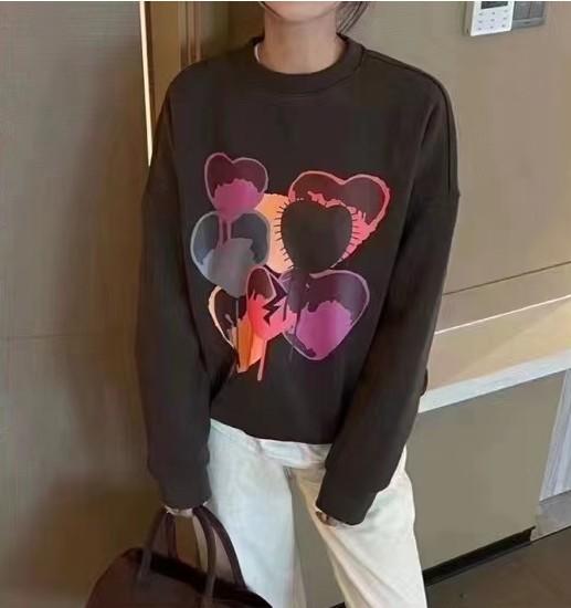 D6019       韩版宽松休闲气质印花加绒加厚圆领套头卫衣（特价不退换） 商品图5