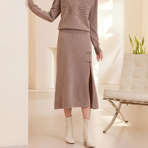 馥迦新中式盘扣羊毛半身裙 商品图3