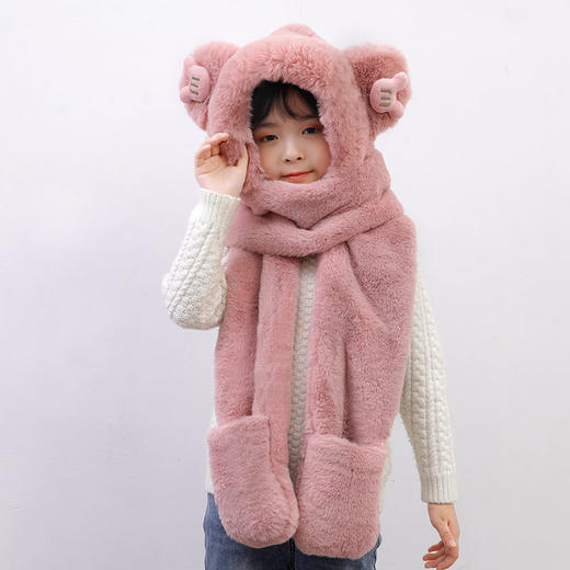 「三合一款！五色可选」儿童卡通围巾帽子三合一保暖连帽围脖可爱小孩手套一体围巾配饰 商品图2