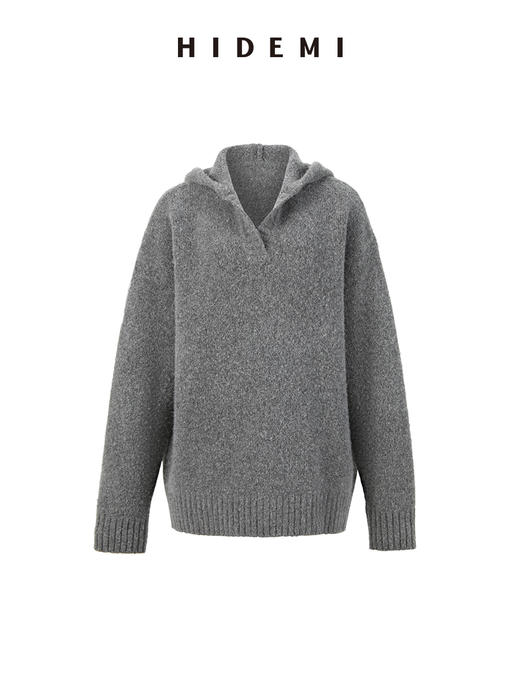HIDEMI 骆驼毛羊毛花纱混纺加厚款连帽宽松大帽衫毛衣 商品图8