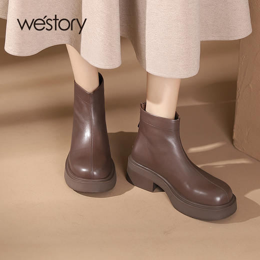 westory踝靴马丁靴日常百搭厚底粗跟时尚短筒马丁靴女鞋S23DS83651 商品图2