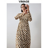 VIMAGE纬漫纪冬季新款时尚气质棋盘格通勤修身连衣裙V2007631 商品缩略图2
