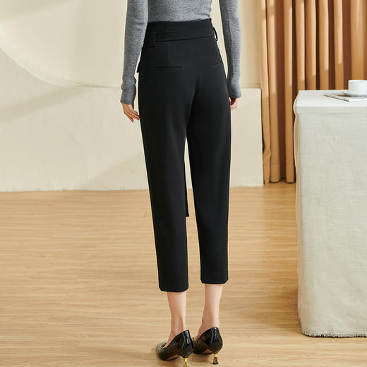 剩S/XL 米思阳2024秋季新款百搭简约黑色休闲裤腰带修身小个子裤子女2552 商品图4