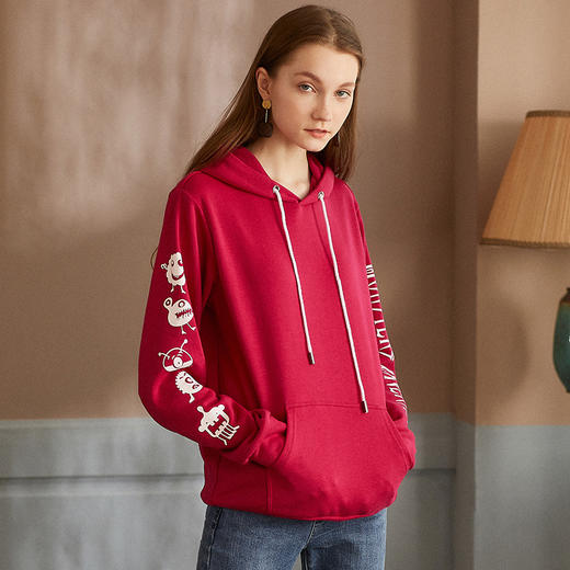 欧芮儿2018秋装新款宽松套头松松垮垮字母长袖连帽卫衣女 商品图0