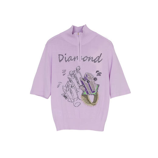 谜底2022夏季新款天丝小精灵织花翻领套头短袖针织衫女222MZ0864 商品图4