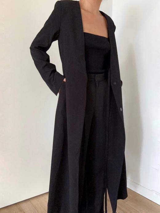ranyepersonal｜coat 垫肩低胸系带后网纱拼接宽松西装大衣  [ 黑LELUXE22CO02 ] 商品图10