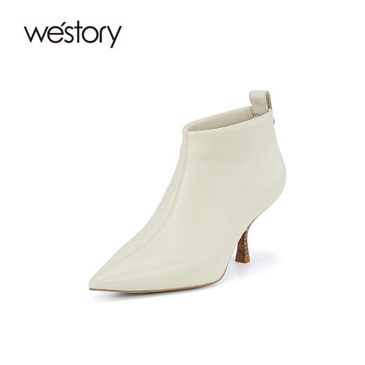 westory2023年秋季新品欧式复古小踝靴羊皮细跟尖头靴短靴女W23DS83701 商品图2