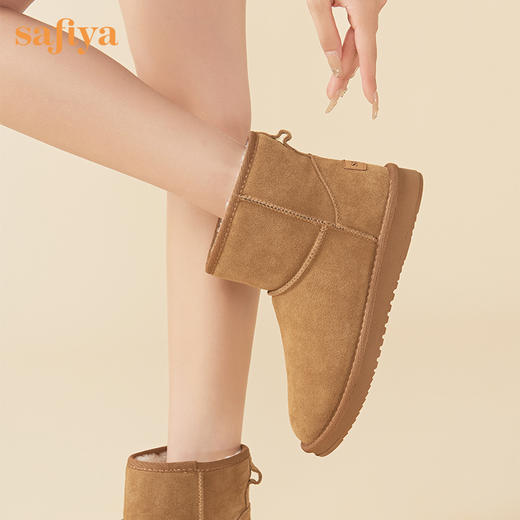 Safiya/索菲娅 棉靴女2023冬季新款真皮厚底防滑加绒保暖雪地靴女 SF3411A105 商品图1