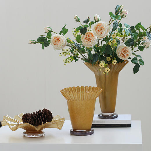 中古风创意大口荷叶边卷口褶皱琉璃花瓶软装家居样板间客厅装饰品 商品图10