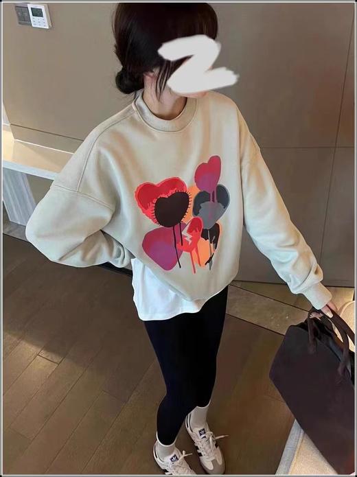 D6019       韩版宽松休闲气质印花加绒加厚圆领套头卫衣（特价不退换） 商品图2