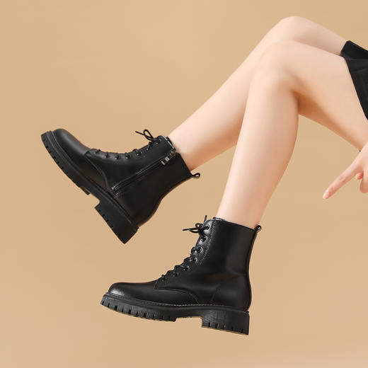 ZHR侧拉链加绒马丁靴女2023新款女短靴秋冬款休闲百搭创意马丁靴 商品图3