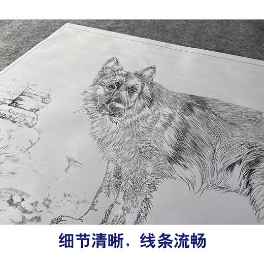 【大彩图】刘继彪横幅工笔画白描底稿《双狗》德牧临摹勾线动物线稿GG03 商品图4
