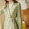欧芮儿2020春新品西装连衣裙女双排扣长袖绿格子中长裙A字收腰 商品缩略图2