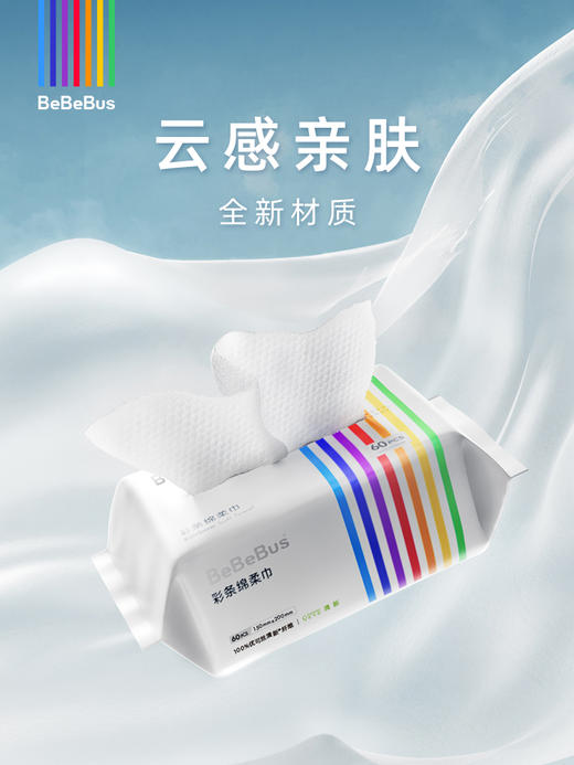 彩条绵柔巾 100%植物纤维 云柔触感 婴幼儿手口专用-60抽/包【积分加钱购】 商品图1