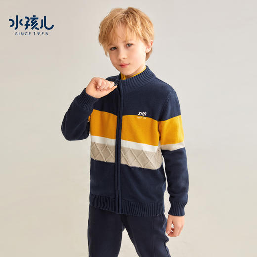 水孩儿童装秋冬新款男童针织衫保暖舒适柔软半高领针织外套学院风上衣 商品图2