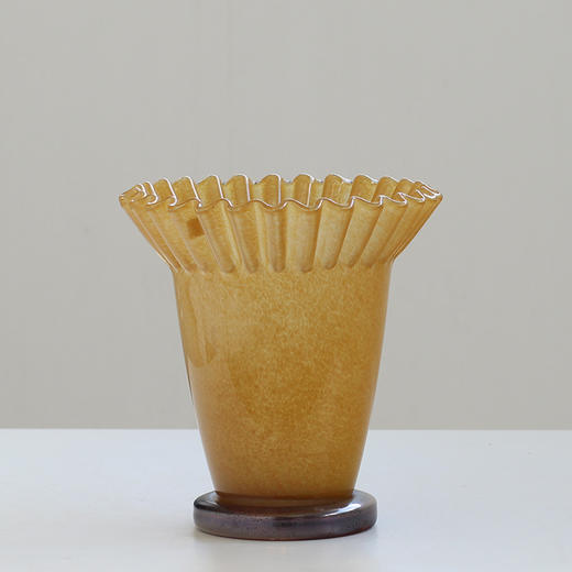 中古风创意大口荷叶边卷口褶皱琉璃花瓶软装家居样板间客厅装饰品 商品图1