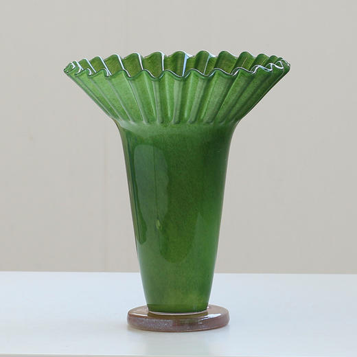 莫兰迪创意大口荷叶边卷口褶皱琉璃花瓶软装家居样板间客厅装饰品 商品图7