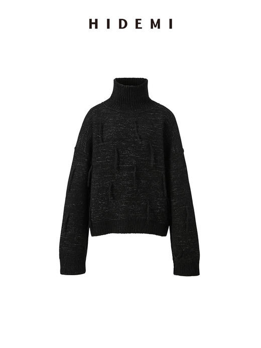 HIDEMI 马海毛羊毛混纺花纱钩针流苏极简廓形高领加厚款大毛衣 商品图12