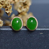 18K玫瑰金和田玉（碧玉）满钻蛋面耳钉/蛋面8*10mm/阳绿微猫 商品缩略图5