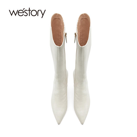 westory2023年秋季新品高跟鳄鱼纹牛皮尖头细高靴高跟女靴W23DQ83661 商品图3