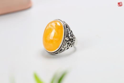 蜜蜡戒指【洛烟】，925银镶 商品图2