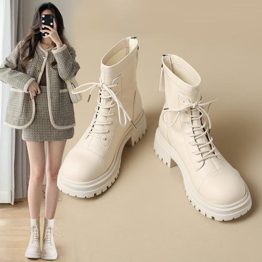 ZHR马丁靴女2023秋季新款英伦风烟筒靴厚底率性风潮酷马丁靴 商品图4