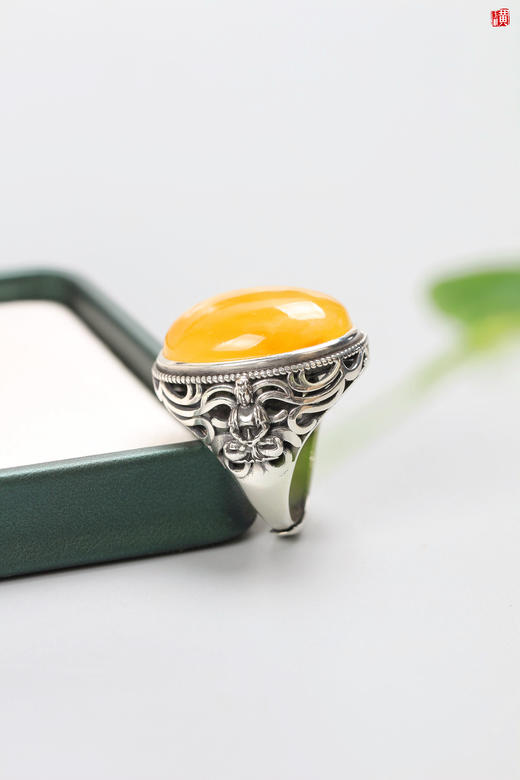 蜜蜡戒指【洛烟】，925银镶 商品图3