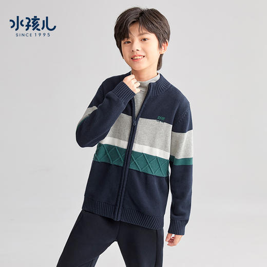 水孩儿童装秋冬新款男童针织衫保暖舒适柔软半高领针织外套学院风上衣 商品图0