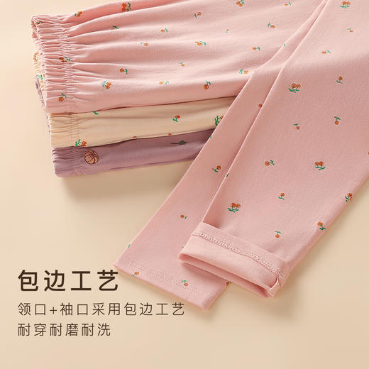 95%棉保暖套装百搭圆领打底秋衣秋裤套装时尚印花保暖樱桃粉印花圆领保暖套装 商品图5