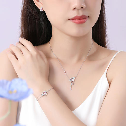 【心动玫瑰】S925银爱心粉色锆石耳饰【JHY-E000612B】 商品图3