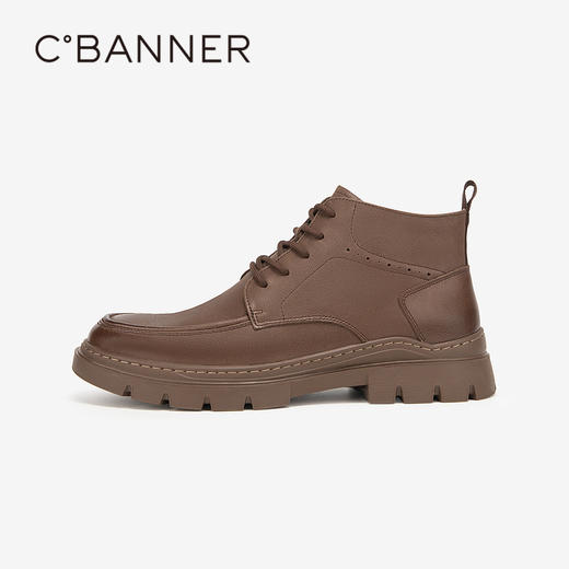 千百度男士高帮休闲皮鞋冬季商务正装皮鞋真皮厚底增高A23518729 商品图2